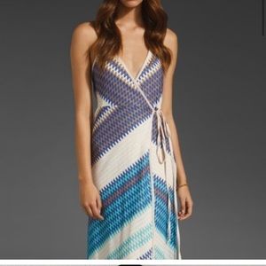 Karina Grimaldi chevron blue wrap dress.